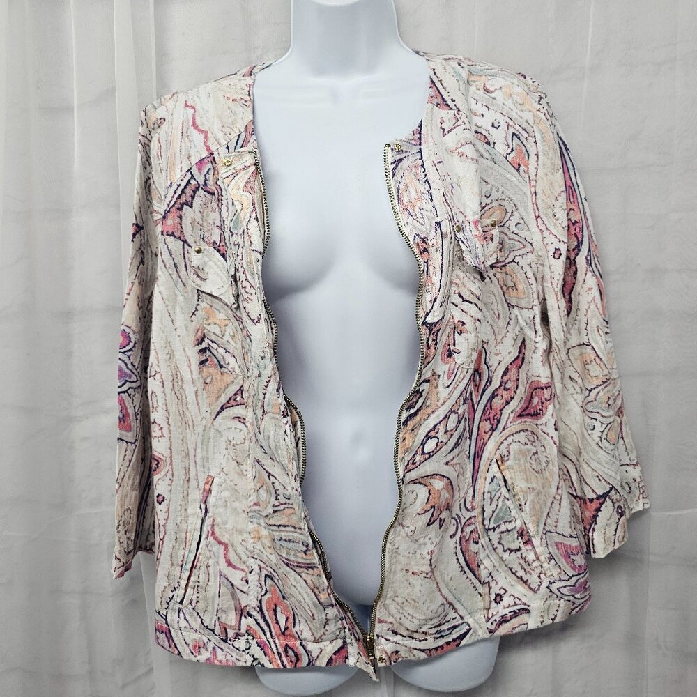 Chico's Jacket Shacket Pink Linen Boho Coastal Beach 2 (L) - Picture 5 of 16